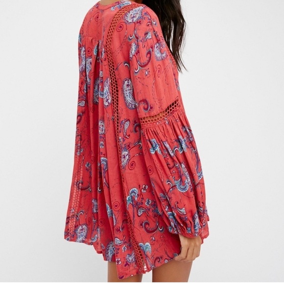 FREE PEOPLE Boho Paisley Flowy Top/Dress Peasant Sleeves - Rayon - Womens Small - Picture 10 of 15